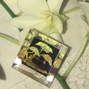 Vintage reversed carved lucite oriental design pin
